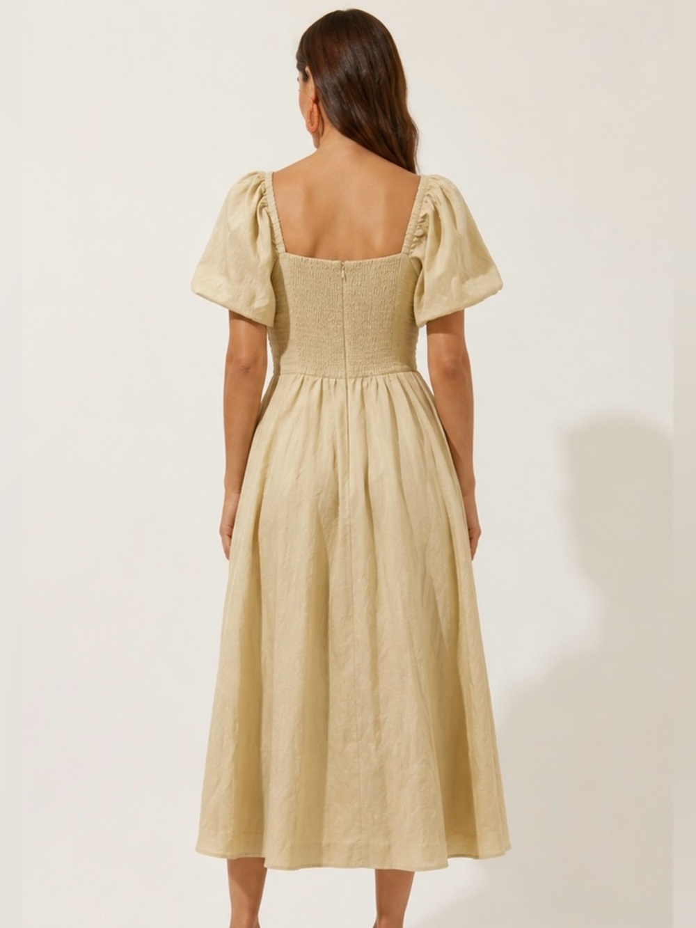 ASTR The Label Dusty Yellow Puff Sleeve Midi Dress - Picture 2 of 9